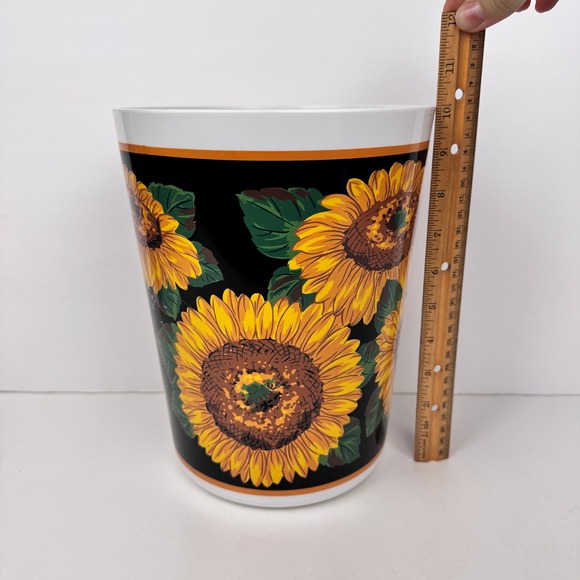 Other - Rare Vtg Plastic Round Sunflower Garbage Can Bathroom Bedroom Grunge White Black